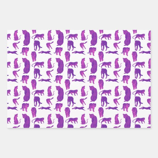 Löwen & Tiger Line Art, Hot Pink, Lila, Regenbogen Geschenkpapier Set (Vorderseite)