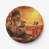 Löwen und kleine Mädchen Pappteller (Vorderseite)