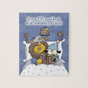 Löwen und Lamb teilen das gute Buch Puzzle