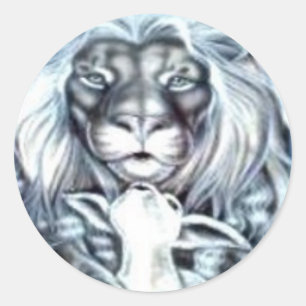 Löwen- und Lamm-Aufkleber Runder Aufkleber