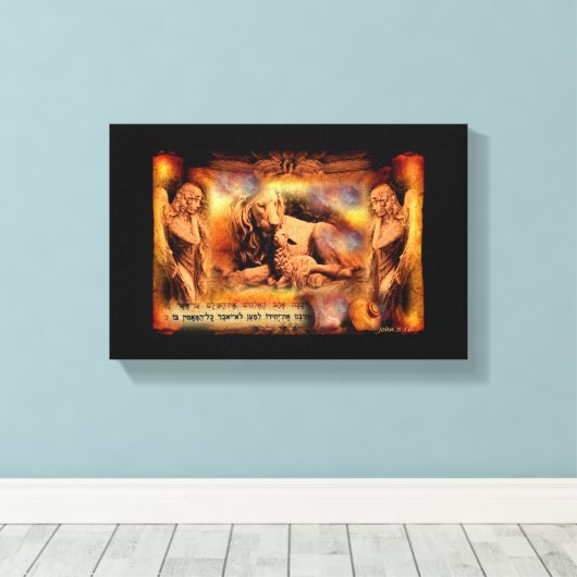 Löwen und Lamm mit Engel Leinwand Mauer Kunstbibel (Insitu (Holzboden))