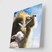 Löwen- und Lamm-Wandschloss Quadratische Wanduhr (Winkel)