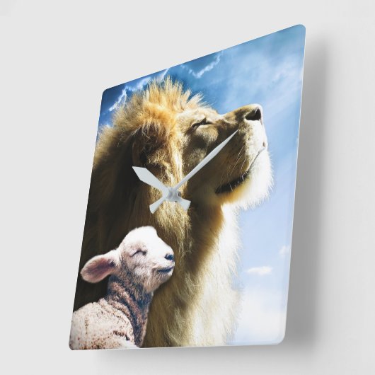 Löwen- und Lamm-Wandschloss Quadratische Wanduhr (Winkel)