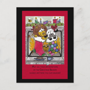 Löwen und Lamm warten auf Santa Feiertagspostkarte