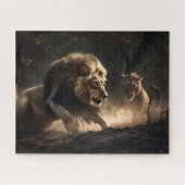 Löwen und Löwen jagen gemeinsam Jigsaw Puzzle (Horizontal)