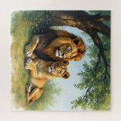 Löwen und Löwen Seite an Seite unter Baum Puzzle (Horizontal)