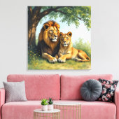 Löwen und Löwen unter einem Baum Leinwanddruck (Insitu (Wohnzimmer))