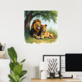 Löwen und Löwen unter einem Baum Poster (Heimbüro)
