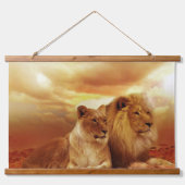 Löwen- und Löwenholztapeten Wandteppich Mit Holzrahmen (Vorne)