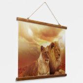 Löwen- und Löwenholztapeten Wandteppich Mit Holzrahmen (Gewinkelt)