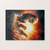 Löwen und Tiger in sonnendurchfluteten, wilden Grä Puzzle (Horizontal)