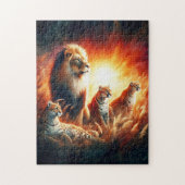 Löwen und Tiger in sonnendurchfluteten, wilden Grä Puzzle (Vertikal)