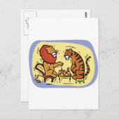 Löwen und Tiger spielen Schach Postkarte (Vorne/Hinten)