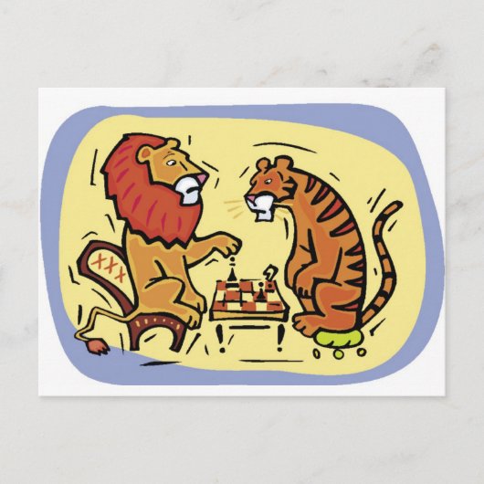 Löwen und Tiger spielen Schach Postkarte (Vorderseite)