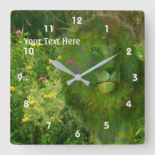 Löwen und Wildblumen Fantasy Art Quadratische Wanduhr (Vorderseite)