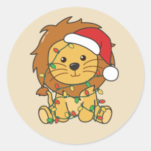 Löwen Weihnachten Wintertiere Feiertage Löwen Runder Aufkleber