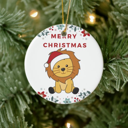 Löwen Weihnachtsschnee Wintertiere Löwen Keramik O Keramik Ornament (Baum)