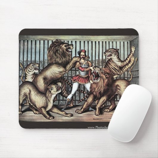 Löwenbändiger im Käfig mit Löwe-Zirkus-Plakat Mousepad (Mit Mouse)