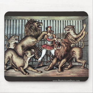 Löwenbändiger im Käfig mit Löwen Zirkusposter Mousepad