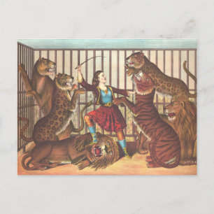 Löwenbändiger Vintage Zirkus Postkarte