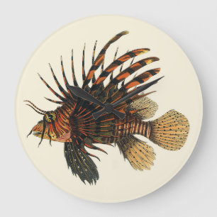 Löwenfisch Fisch, Vintage Meeresleben Meerestier Große Wanduhr