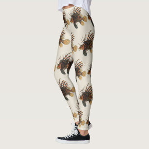 Löwenfisch Fisch, Vintage Meeresleben Tier Leggings