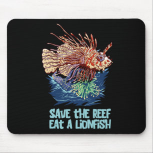 Löwenfisch Rette Das Riff Iss Löwe Lustig Süßer Se Mousepad