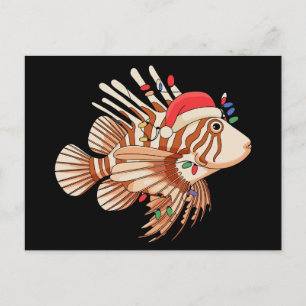 Löwenfisch Weihnachtsmann Hut Weihnachtsbeleuchtun Feiertagspostkarte