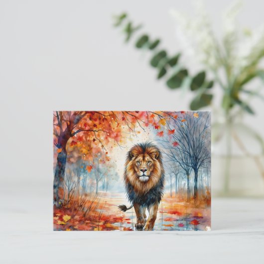 Löwengehen im Herbst Wasserfarbe Postkarte (Stehend Vorderseite)