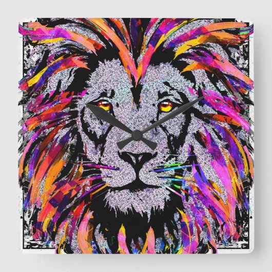 Löwengesicht - Realistische Löwenentwürfe Wall Clo Quadratische Wanduhr (Vorderseite)