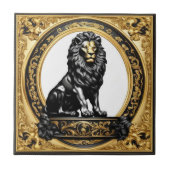 Löwengold und schwarzer Zierrahmen Fliese (Vorderseite)
