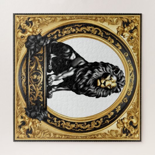 Löwengold und schwarzer Zierrahmen Puzzle (Horizontal)