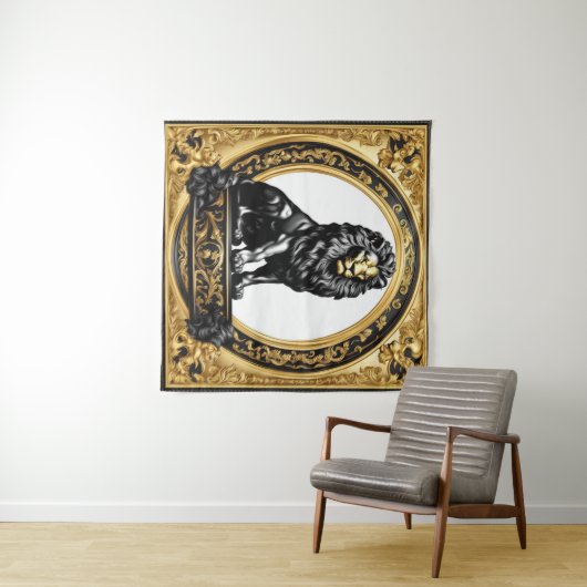 Löwengold und schwarzer Zierrahmen Wandteppich (Beispiel (Horizontal))