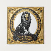 Löwengold und schwarzer Zierrahmen Wandteppich (Vorderseite)