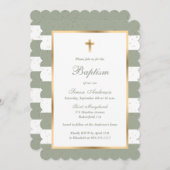 Löwengrauer Goldkreuz-Sterne Stripte Taufe Einladung (Vorne/Hinten)