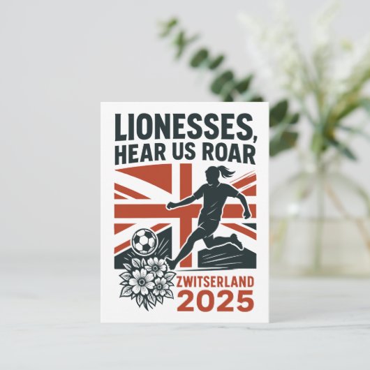 Löweninnen, Hört uns Roar - Englisch Women's Socce Postkarte (Stehend Vorderseite)