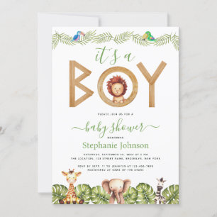 Löwenjunge-Babyparty Safari-Tiere Dschungelblätter Einladung