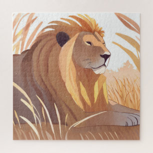 Löwenkönig Männlicher Löwe Natur Tier Aquarell Puzzle