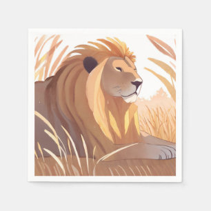 Löwenkönig   Männlicher Löwe Natur Tier Aquarell Serviette