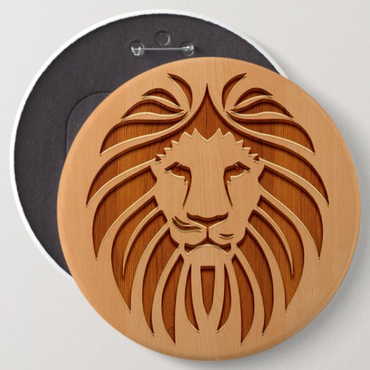 Löwenkopf in Holzdesign graviert Button (Vorne & Hinten)