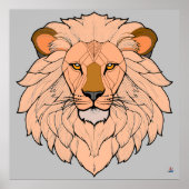 Löwenkopf - Minimale Farbzeichnung Poster (Vorne)