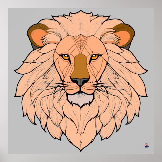 Löwenkopf - Minimale Farbzeichnung Poster (Vorne)
