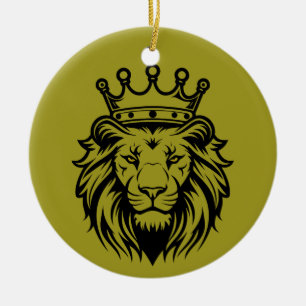 Löwenkopf mit Kronensilhouette - Schwarz 1 Keramik Ornament
