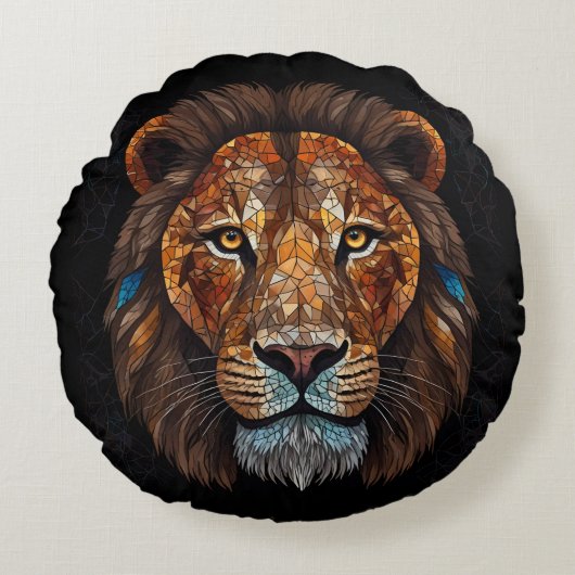 Löwenkopf mit mosaikfarbenem Glaseffekt Rundes Kissen (Vorderseite)