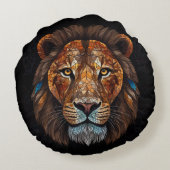 Löwenkopf mit mosaikfarbenem Glaseffekt Rundes Kissen (Rückseite)