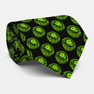 Löwenkopf-Muster - Chartreuse Green auf schwarz Krawatte