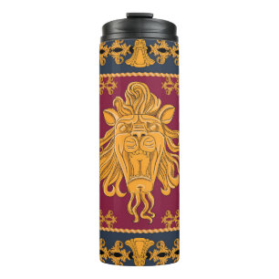 Löwenkopf-Schal: goldenes Motiv. Thermosbecher