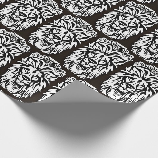 Löwenkopf schwarz-weiß ätzend geschenkpapier (Ecke)