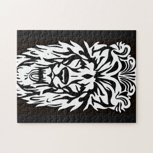 Löwenkopf, schwarz-weiße Ätzregal Puzzle (Horizontal)