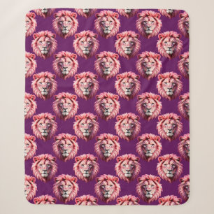 Löwenkopf-Tiermuster-Design in Rosa auf Lila Sherpadecke